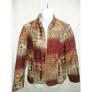 DRESS BARN Tribal Print Jacket Red Gold Art To Wear Brown Medium Shacket Women’s